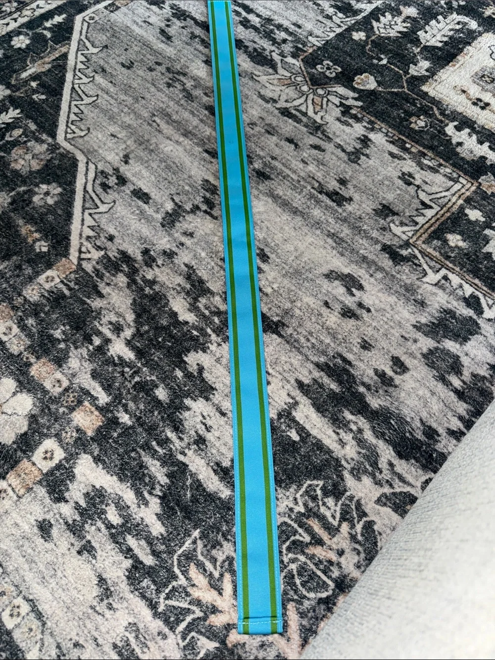 Lands' End Aqua Belt with Green Stripes and Silver Buckle